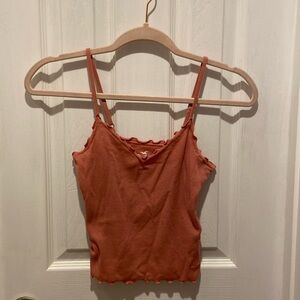 Hollister Rose Ribbed Ruffle Spaghetti Strap Cami Top